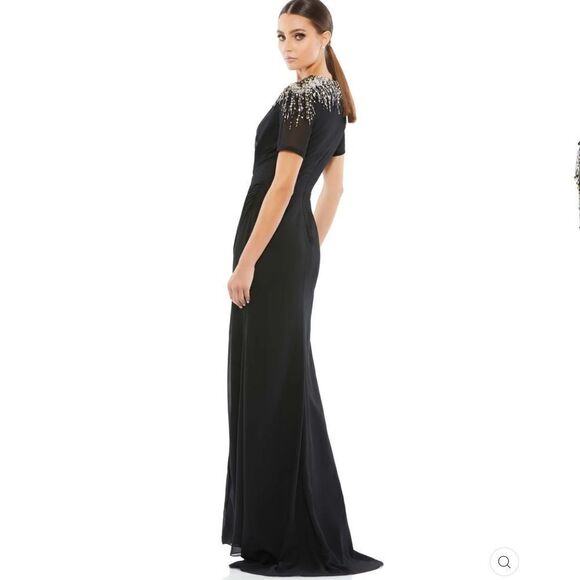 NWT Mac Duggal 55704 SEQUINED EMBELLISHED SHOULDER EVENING GOWN Black 12 - Picture 3 of 16